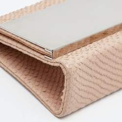 Giuseppe Zanotti Beige Python Embossed Leather Metal Trapezoid Clutch