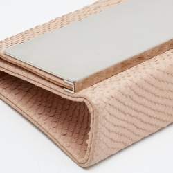 Giuseppe Zanotti Beige Python Embossed Leather Metal Trapezoid Clutch