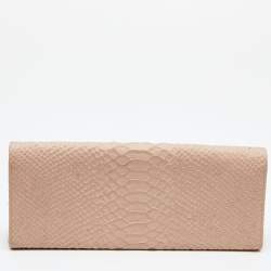 Giuseppe Zanotti Beige Python Embossed Leather Metal Trapezoid Clutch