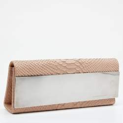 Giuseppe Zanotti Beige Python Embossed Leather Metal Trapezoid Clutch