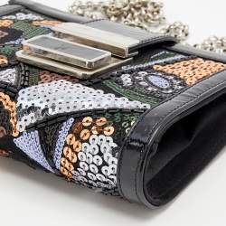 Giuseppe Zanotti Multicolor Sequin and Patent Leather Chain Clutch