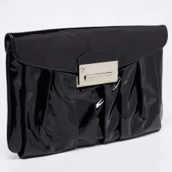 Pre Owned Giuseppe Zanotti Black Pleated Patent Leather Flap Clutch