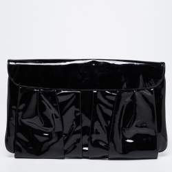 Pre Owned Giuseppe Zanotti Black Pleated Patent Leather Flap Clutch