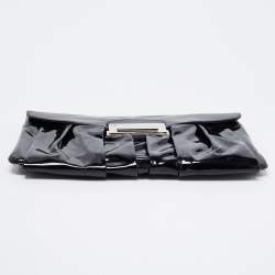 Pre Owned Giuseppe Zanotti Black Pleated Patent Leather Flap Clutch