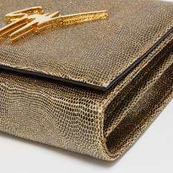Giuseppe Zanotti Gold Lizard Effect Leather Chain Flap Shoulder Bag