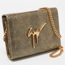 Giuseppe Zanotti Gold Lizard Effect Leather Chain Flap Shoulder Bag