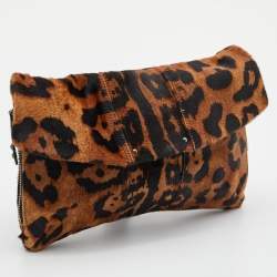Giuseppe Zanotti Brown Leopard Print Calfhair Flap Clutch