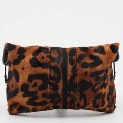 Giuseppe Zanotti Brown Leopard Print Calfhair Flap Clutch