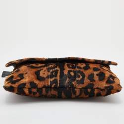 Giuseppe Zanotti Brown Leopard Print Calfhair Flap Clutch
