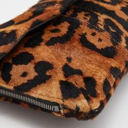 Giuseppe Zanotti Brown Leopard Print Calfhair Flap Clutch