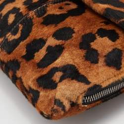 Giuseppe Zanotti Brown Leopard Print Calfhair Flap Clutch