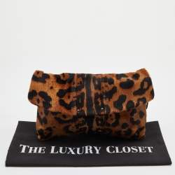 Giuseppe Zanotti Brown Leopard Print Calfhair Flap Clutch