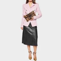 Giuseppe Zanotti Brown Leopard Print Calfhair Flap Clutch