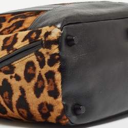 Giuseppe Zanotti Black/Brown Leopard Print Calf Hair and Leather Satchel