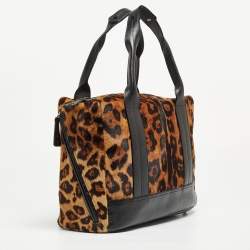 Giuseppe Zanotti Black/Brown Leopard Print Calf Hair and Leather Satchel
