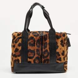 Giuseppe Zanotti Black/Brown Leopard Print Calf Hair and Leather Satchel