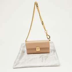 Giuseppe Zanotti Beige Leather Chain Wristlet Clutch