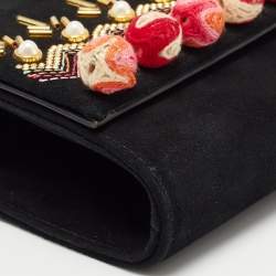 Giuseppe Zanotti Black Suede Diwali Motif Jaya Chain Clutch