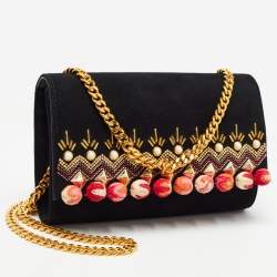 Giuseppe Zanotti Black Suede Diwali Motif Jaya Chain Clutch