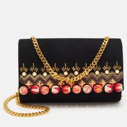 Giuseppe Zanotti Black Suede Diwali Motif Jaya Chain Clutch
