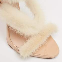 Giuseppe Zanotti Beige Mink Fur and Textured Leather Ankle Strap Sandals Size 37