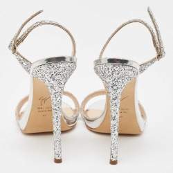 Pre Owned Giuseppe Zanotti Silver Coarse Glitter Slingback Sandals Size 41