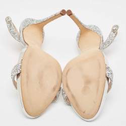 Pre Owned Giuseppe Zanotti Silver Coarse Glitter Slingback Sandals Size 41