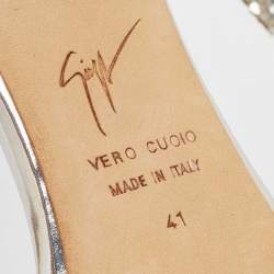 Pre Owned Giuseppe Zanotti Silver Coarse Glitter Slingback Sandals Size 41