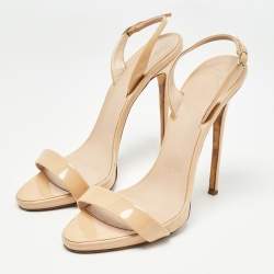 Giuseppe Zanotti Beige Patent Leather Slingback Sandals Size 40