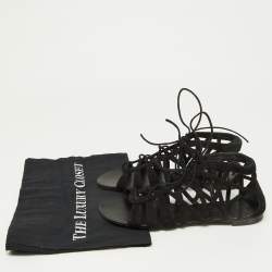 Giuseppe Zanotti Black Suede Strappy Lace Up Flat Sandals Size 38