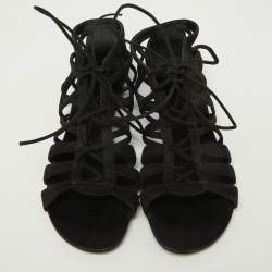 Giuseppe Zanotti Black Suede Strappy Lace Up Flat Sandals Size 38
