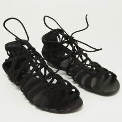 Giuseppe Zanotti Black Suede Strappy Lace Up Flat Sandals Size 38