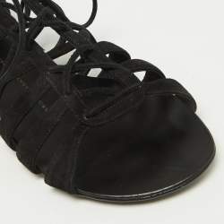 Giuseppe Zanotti Black Suede Strappy Lace Up Flat Sandals Size 38