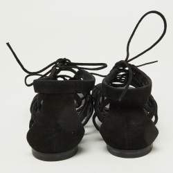 Giuseppe Zanotti Black Suede Strappy Lace Up Flat Sandals Size 38