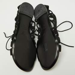 Giuseppe Zanotti Black Suede Strappy Lace Up Flat Sandals Size 38