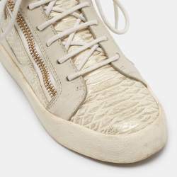 Giuseppe Zanotti Cream Python Embossed Leather Double Zip High Top Sneakers Size 37 