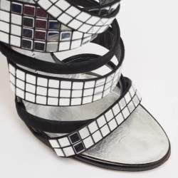 Pre Owned Giuseppe Zanotti Black/Silver Suede Mirror Strappy Sandals Size 39