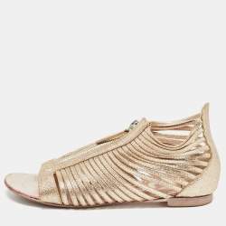 Giuseppe Zanotti Gold Glitter Zipped Caged Flat Sandals Size 36 