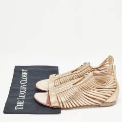 Giuseppe Zanotti Gold Glitter Zipped Caged Flat Sandals Size 36 