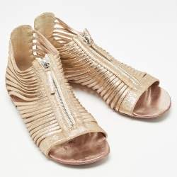 Giuseppe Zanotti Gold Glitter Zipped Caged Flat Sandals Size 36 