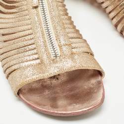 Giuseppe Zanotti Gold Glitter Zipped Caged Flat Sandals Size 36 