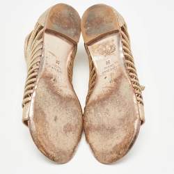 Giuseppe Zanotti Gold Glitter Zipped Caged Flat Sandals Size 36 