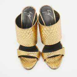 Giuseppe Zanotti Gold Embossed Python Andrea Slide Sandals Size 37