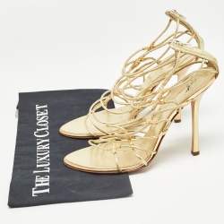 مملوكة مسبقًا Giuseppe Zanotti Gold Leather Strappy Open Toe Sandals Size 38.5