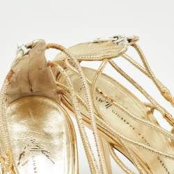 مملوكة مسبقًا Giuseppe Zanotti Gold Leather Strappy Open Toe Sandals Size 38.5