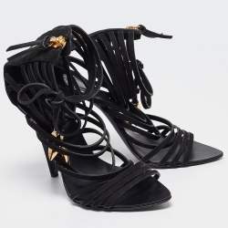 Giuseppe Zanotti Black Nubuck Strappy Mortisia  Sandals Size 37