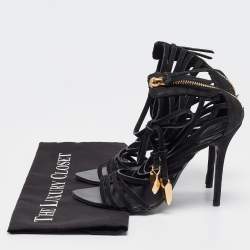 Giuseppe Zanotti Black Nubuck Strappy Mortisia  Sandals Size 37