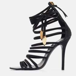 Giuseppe Zanotti Black Nubuck Strappy Mortisia  Sandals Size 37