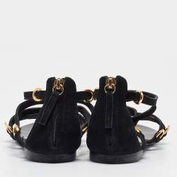 مملوكة مسبقًا Giuseppe Zanotti Black Suede Strappy Flat Sandals Size 38