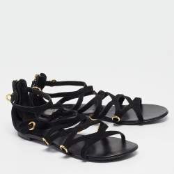 مملوكة مسبقًا Giuseppe Zanotti Black Suede Strappy Flat Sandals Size 38